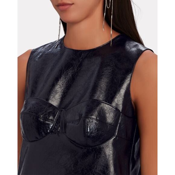 AKNVAS Mini Dress Faux Leather Sleeveless Pockets Size 6 Retails $650 - Picture 2 of 12